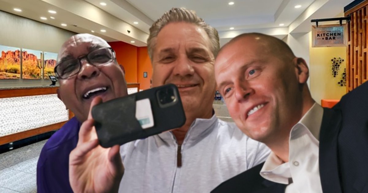 Mark Pope ran into John Calipari and Tubby Smith on Saturday of the Final Four and 'fanboyed out' and got a photo. This is not it (shoutout to @DrewFranklinKSR for the Photoshop), but we're gonna need to see that pic, @CoachMarkPope. MORE: on3.com/teams/kentucky…