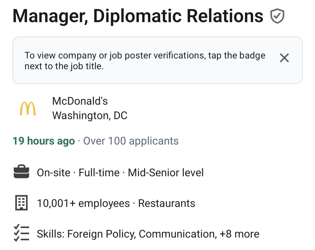 If you are one of the 100+ people who applied to be the McDonald's manager of diplomatic relations, my DMs are open and I'm @iyengarish.22 on Signal