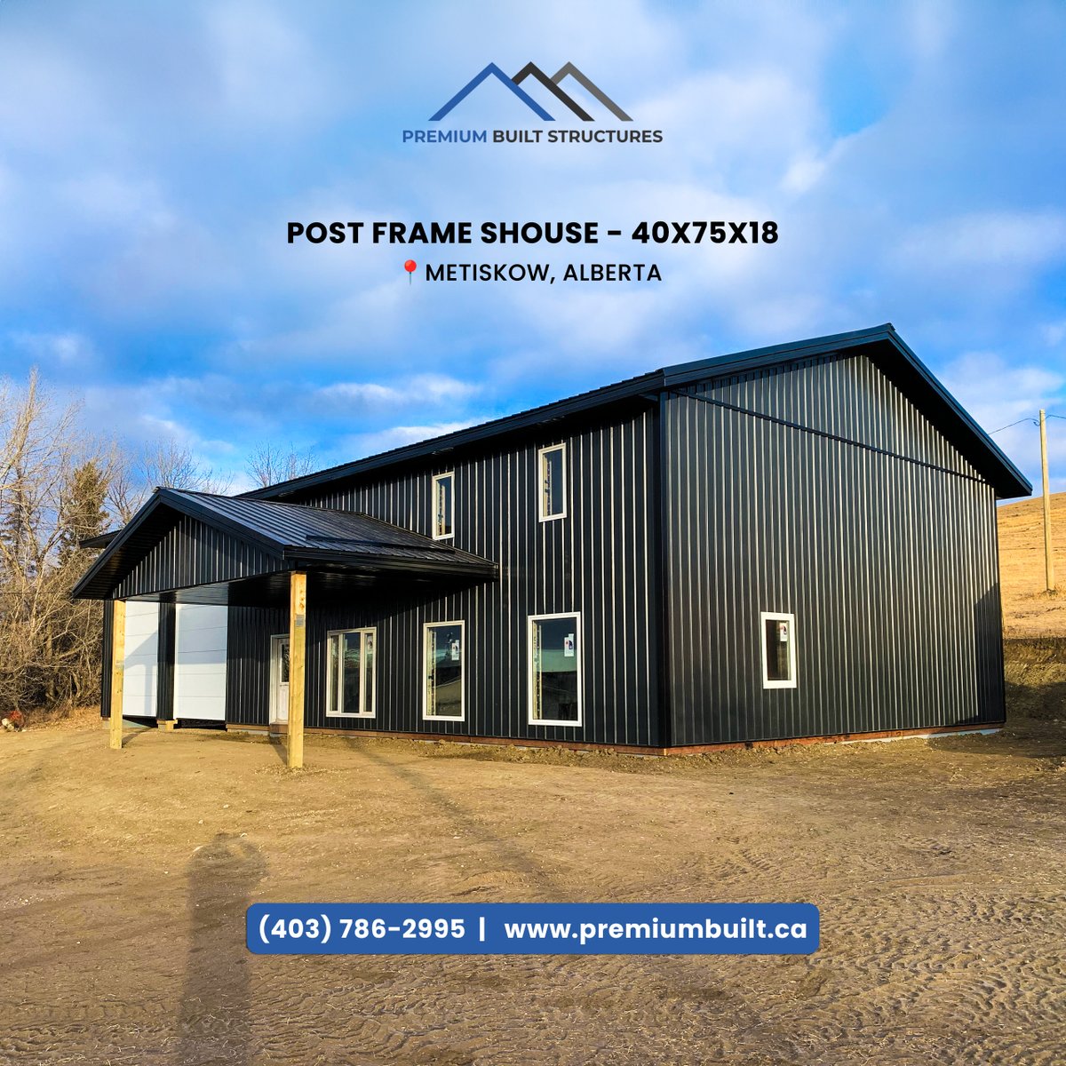 Take a look at this 40x75 black shouse we built in Metiskow, Alberta!  It's got a full interior build, 18' ceilings, and overhead doors. Perfect for living and working all in one place.

#ShouseLiving #PostFrameBuilding #MetiskowAlberta #PremiumBuiltStructures