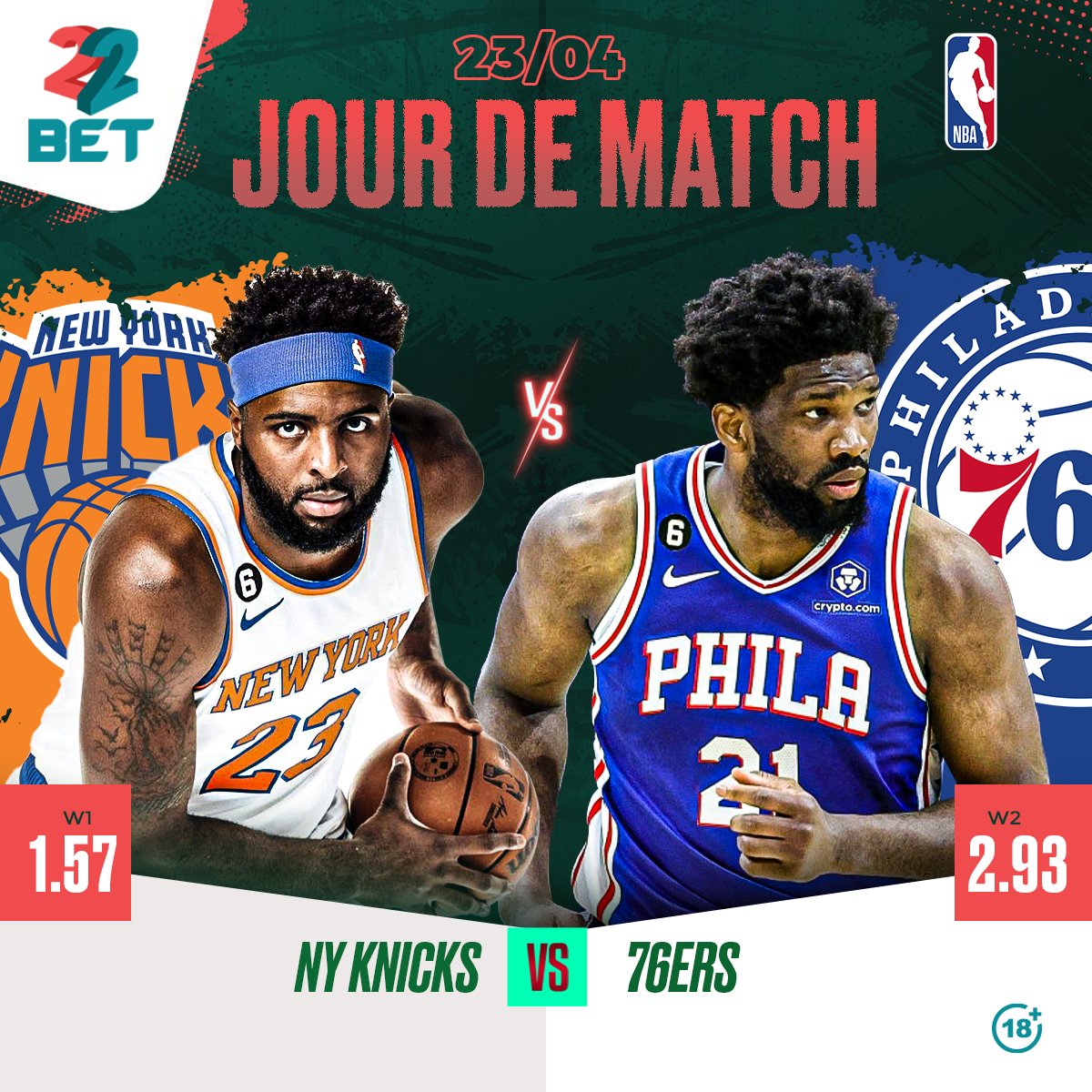 Match du jour
Jouez plus et gagnez pendant les playoffs de la NBA avec un bonus sport de 25% “

Pariez sur votre équipe préférée sur 22bet
#switchto22bet #BestOdds