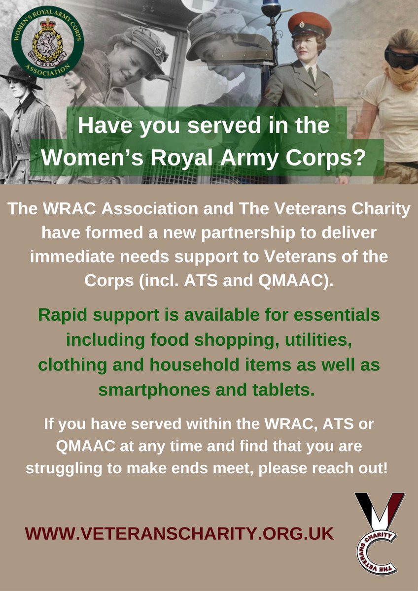 Do you know a woman who served with the WRAC? If so, please share this poster with them to help her to know that support is available should she find herself experiencing hardship. The @WRACAssociation provides outstanding support to its members and approached us to form a…