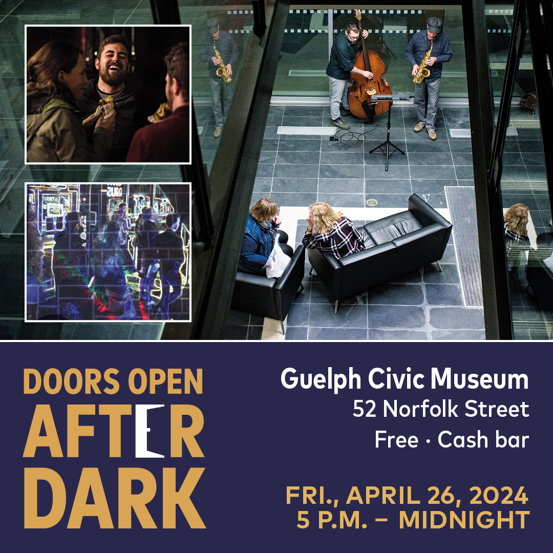 FRIDAY! Join us for Doors Open After Dark from 5 PM to midnight at the Civic Museum. Step into a world where history meets creativity as the entire museum is transformed into a playground of music, art, installations, performances, and activations. guelphmuseums.ca/event/doors-op…