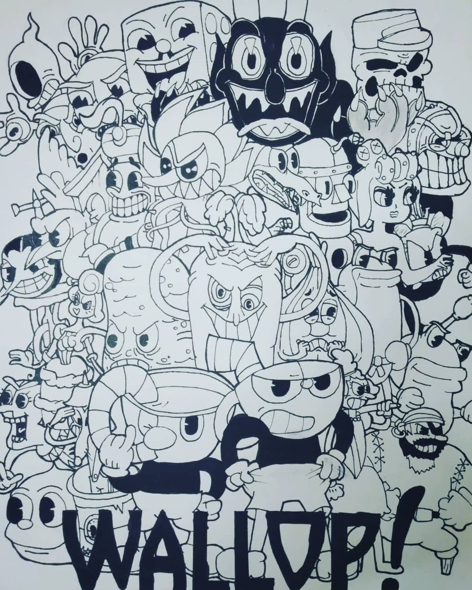 I. Love. Cuphead. Here is a piece I drew which took about 7 hours over a span of a week. My wrist hurts now. . . . . . .