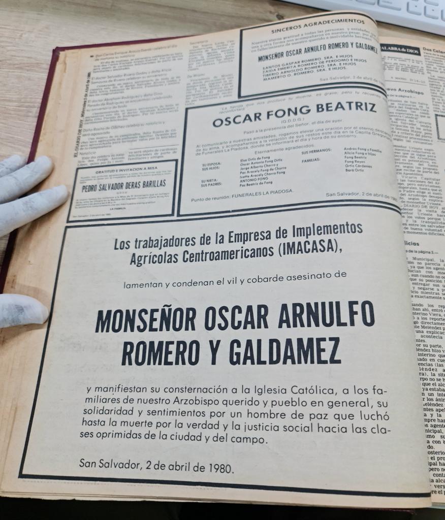 Para la #MemoriaHistórica #ElSalvadorEnGuerra, 2 de abril de 1980. Los trabajadores de la empresa de Implementos Agrícolas Centroamericanos (IMACASA) Lamentan y condenan el vil y cobarde asesinato de MONSEÑOR OSCAR ARNULFO ROMERO Y GALDÁMEZ Y manifiestan su consternación...