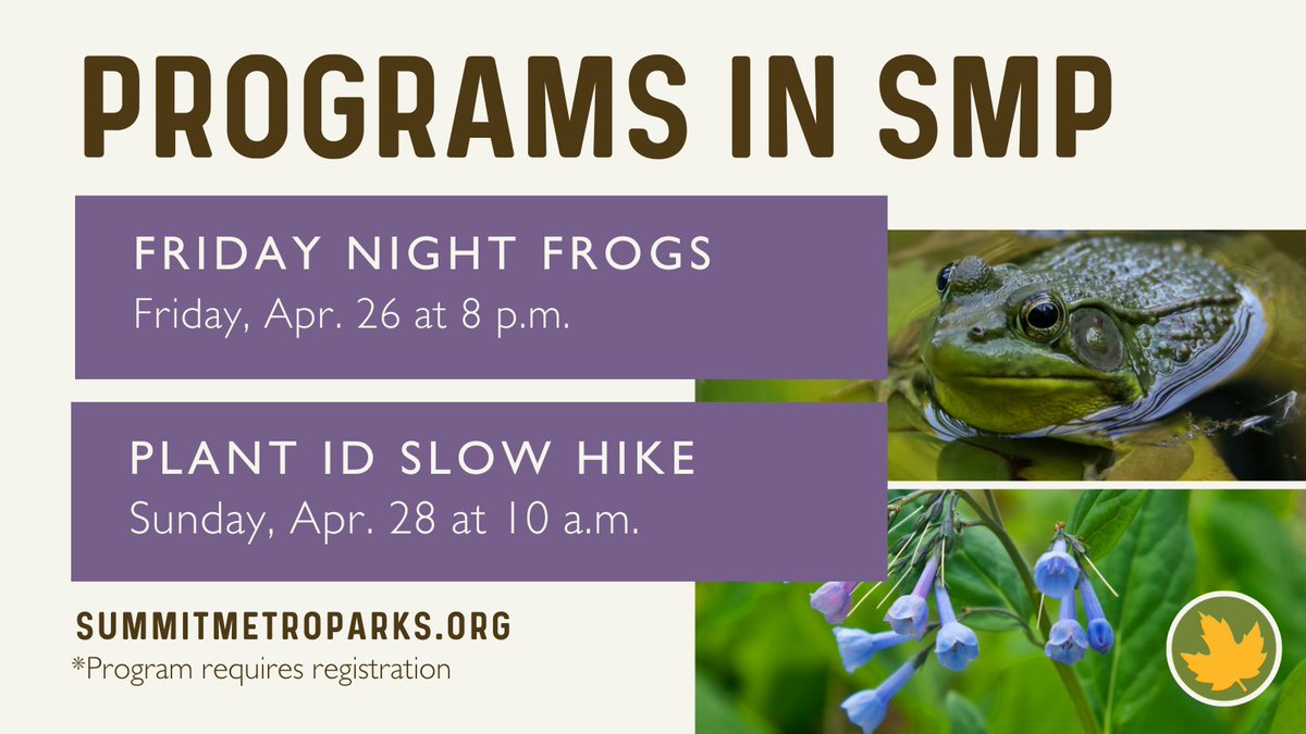 Celebrate the earth by getting outside with Summit Metro Parks! Venture out on a night hike in search of frogs, explore the tremendous influence of nature and much, much more. Learn more on our Programs & Events calendar: ow.ly/BMrK50RjVhj