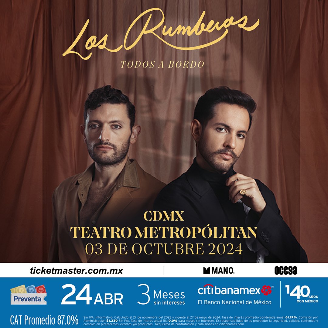 🔥Todos a bordo CDMX🔥 
Después de 2 años por fin volvemos a rumbear con y para ustedes 💃🏽 Va a ser un show muy importante para nosotros, lleno de rumba, sudor e invitados.
Los queremos mucho! ♥️

#PreventaCitibanamex: 24 de abril.
Venta general a partir del 25 de abril.