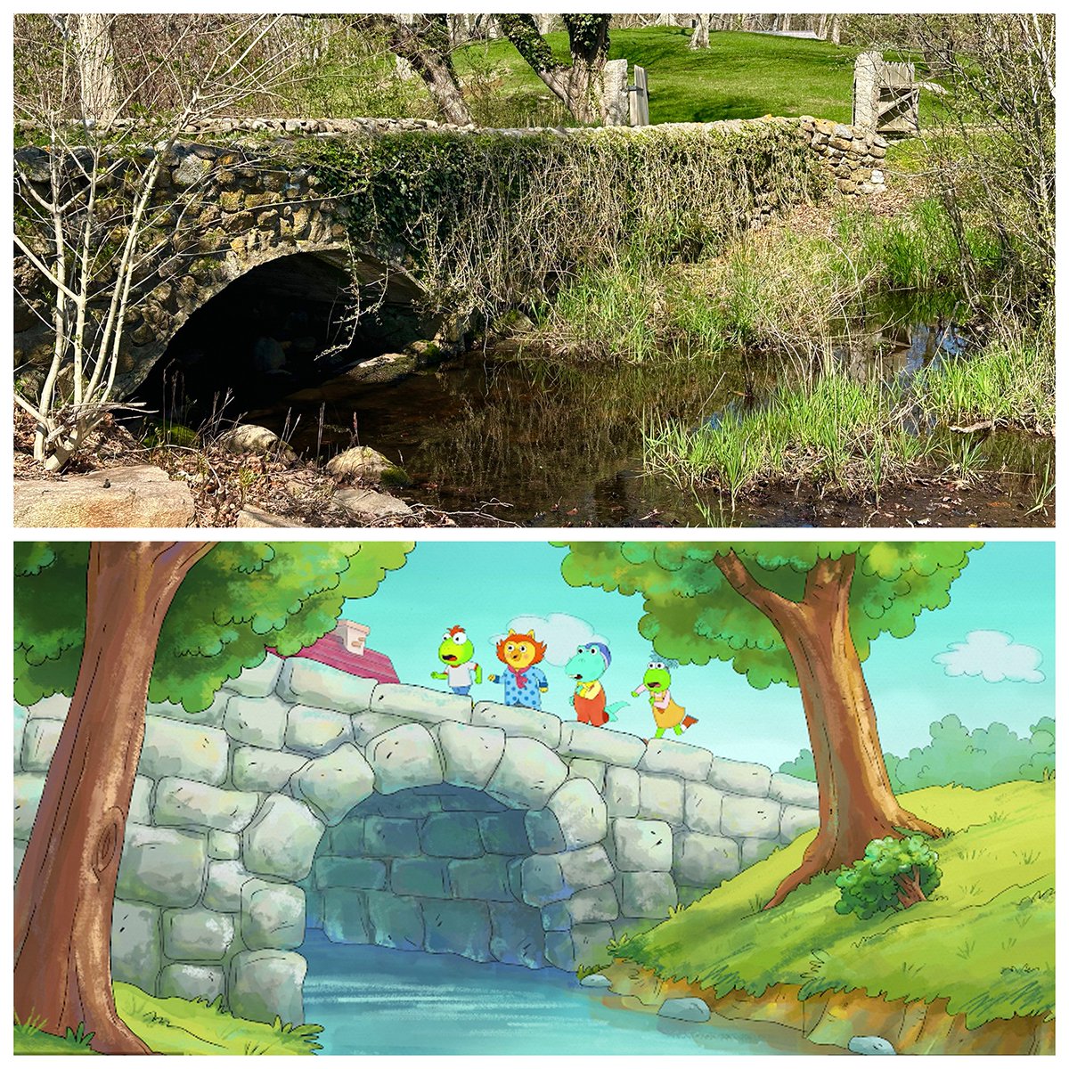 TolonBrown's tweet photo. Here's a fun one; the stone bridge in the show is based on a real bridge by Marc's studio. Although no trolls live under his - Helga or otherwise. Bummer. #HOP #StreamOnMax #HOPonMax #HOPdeepcuts https://t.co/TtQg4AJnRq