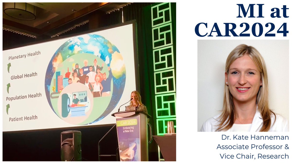 Earlier this month, MI faculty & trainees attended @CARadiologists 2024 Annual Scientific Meeting, including Assoc. Prof. & VC, Research Dr. @KateHanneman, who presented a plenary lecture titled 'Environmental Sustainability in Research,' a pillar of her research in MI. #CAR2024