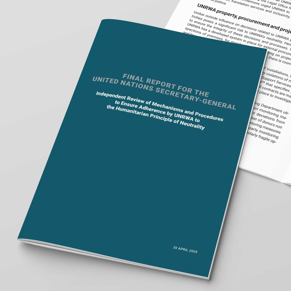 My final report to the @UN @antonioguterres on the neutrality of @UNRWA is public. It contains 50 recommendations across 8 critical areas. Implementing these recommendations will help UNRWA fulfil its mandate and restore confidence when needed 👇 bit.ly/3U3Bj6S