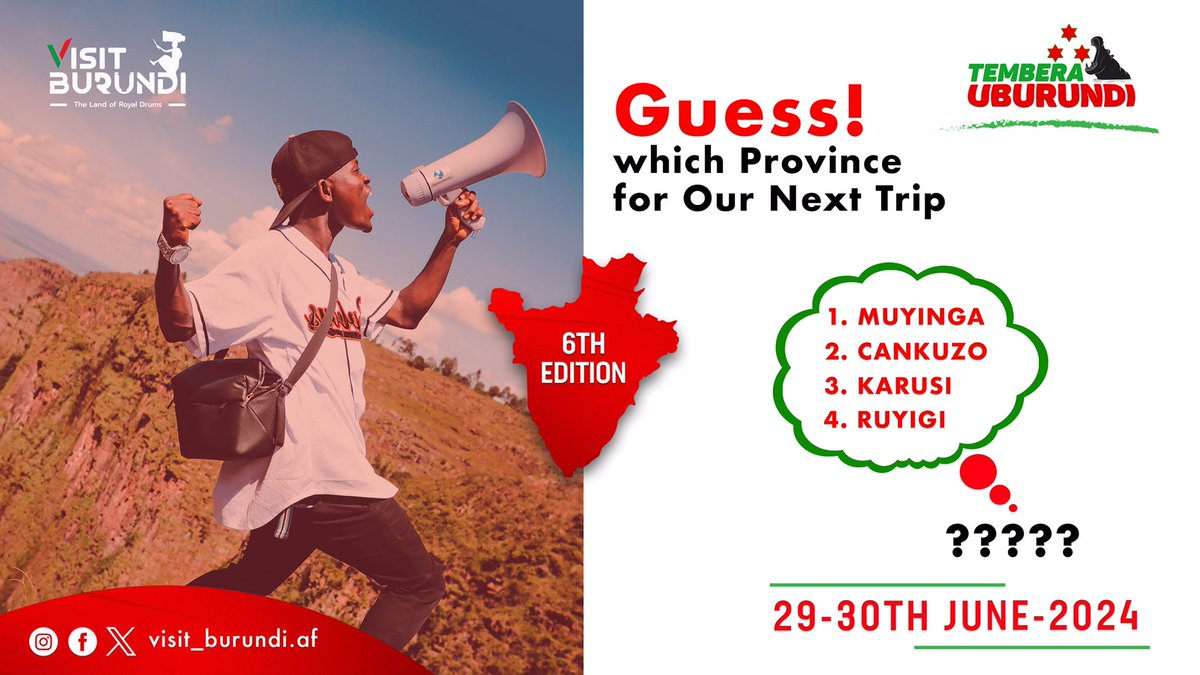 Guess where we going next 👀👀 1.Muyinga 2.Cankuzo 3.Karusi 4.Ruyigi Let us know where you think we going in the comments😁😉 #visitburundi #temberauburundi