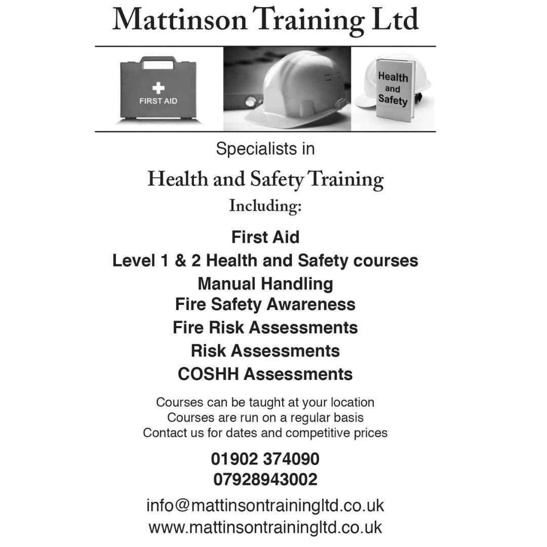 Thank you to our 2023 / 2024 yearbook sponsors. Mattinson Training Ltd Specialist in Health & Safety Training. buff.ly/3YQay6a #Freemasonry #Ad