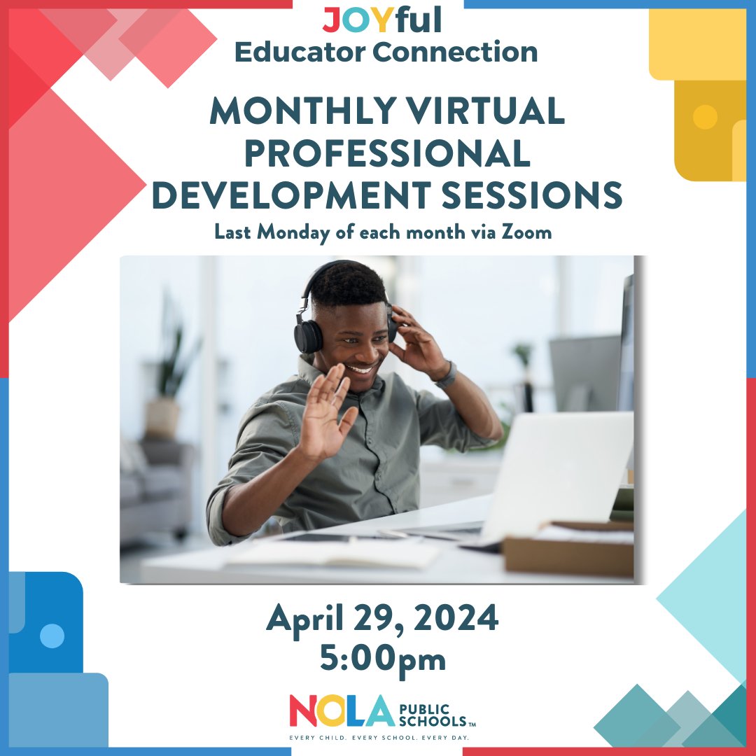 🍎✨ Calling all educators! 🌟 Mark your calendars for our Monthly JOYful Educator Connection (JEC) Virtual Professional Development Session on April 29, 2024, at 5:00 PM! 📅 Secure your spot today by signing up via the link below! 🔗 us06web.zoom.us/meeting/regist…