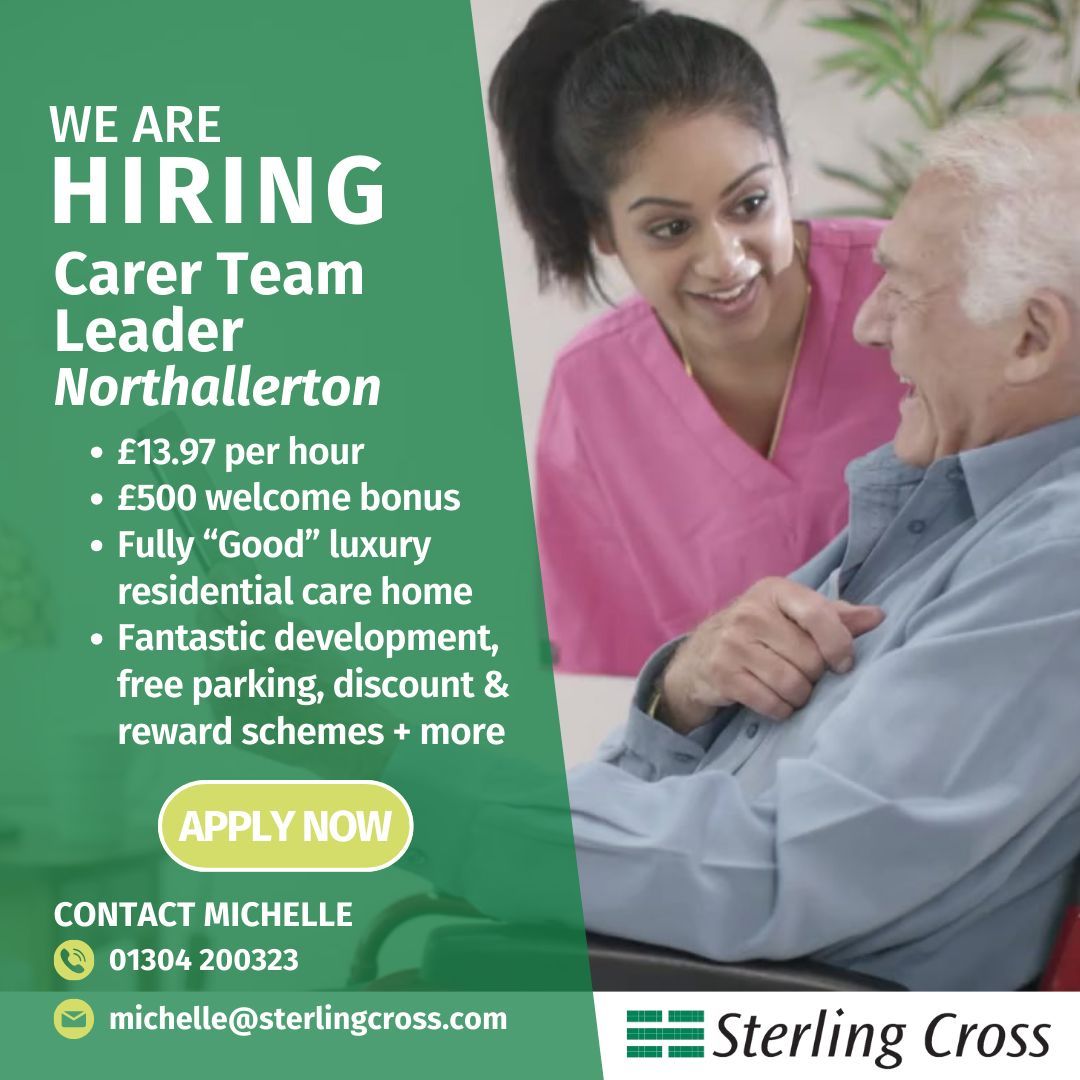 Are you an experienced #HCA & ready to take your next step within #socialcare? 👣 This #luxury #Northallerton #carehome is looking for a #TeamLeader for their #residentialcare team! Contact #Michelle for info @ 01304 200323 / michelle@sterlingcross.com
#HCAjobs #carejobs