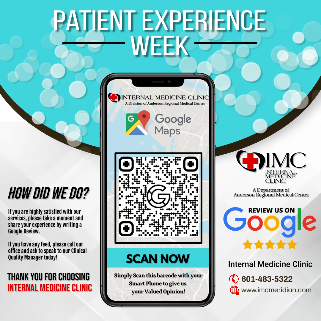Celebrating Patient Experience Week! Your feedback helps us enhance our care services. Scan the QR code now and tell us about your visit. #PatientExperienceWeek #HealthcareFeedback #WeCare #internalmedicine #meridianms #mississippihealthcare
