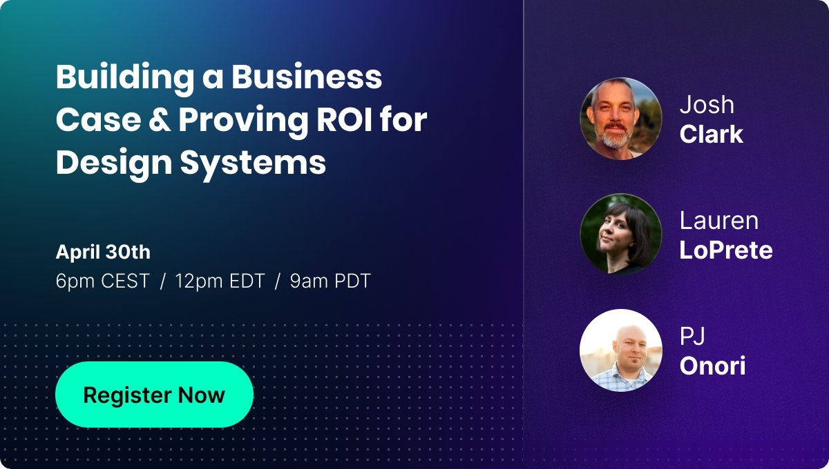 Supernova.io đź’« (@supernova_io) on Twitter photo You know design systems are a worthwhile endeavor, but you need to prove it to your executive stakeholders to get resourcing for it.
Learn how to build a compelling business case and communicate the value of design systems during our upcoming panel with <a href="/bigmediumjosh/">Josh Clark</a>, You know design systems are a worthwhile endeavor, but you need to prove it to your executive stakeholders to get resourcing for it.
Learn how to build a compelling business case and communicate the value of design systems during our upcoming panel with <a href="/bigmediumjosh/">Josh Clark</a>,