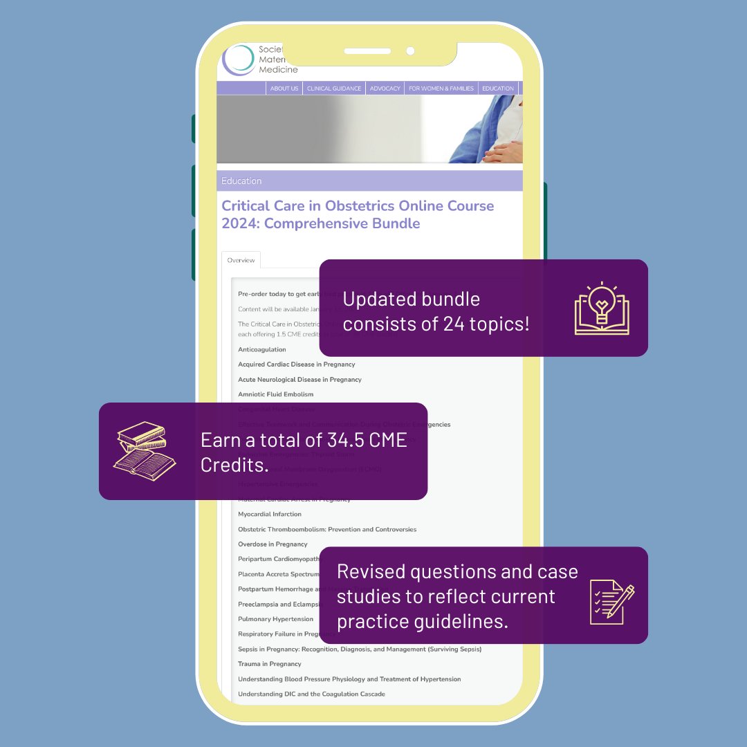 Learn about #pregnancy-specific physiology and systems-based approaches for treating your patient's #criticalcare needs with the #SMFM Critical Care in #Obstetrics Online Course, which offers topics such as #endocrine and #hypertenseive disease, & #COVID19. Link in bio.