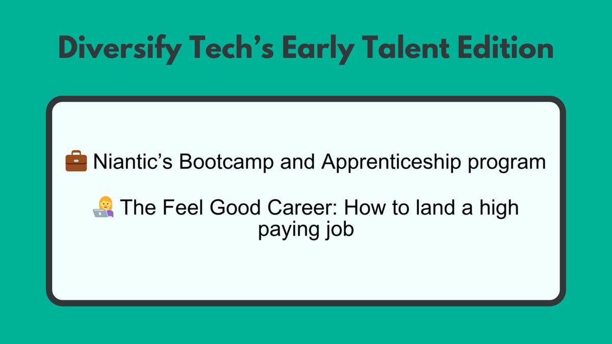 Our newsletter for students from underrepresented groups is out! 💼 Niantic’s Bootcamp and Apprenticeship program 👩‍🎓 Internships from AWS, Autodesk and more! 👩‍💻 The Feel Good Career: How to land a high paying job ➡ buff.ly/4aIBFHj #DiversifyTech