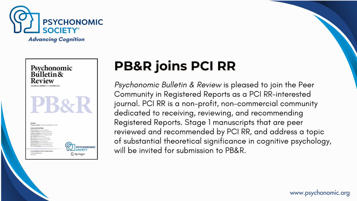 PB&R has joined the Peer Community in Registered Reports as a PCI RR-interested journal. PCI RR is a non-profit, non-commercial community dedicated to receiving, reviewing, and recommending Registered Reports. bit.ly/3U7cI1a #psynomPBR
