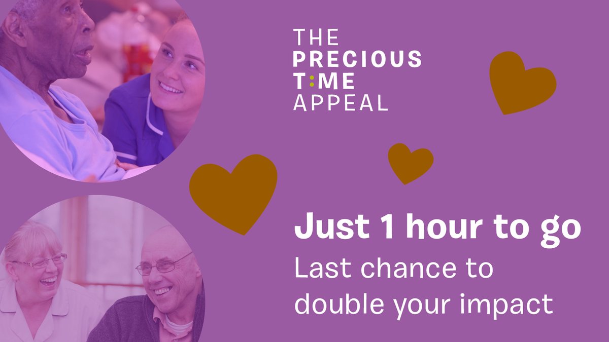 There's just one hour to go of our #PreciousTimeAppeal. That's just one precious hour to have your donation doubled. ➡️ Donate now at charityextra.com/stgemmas and double your impact.