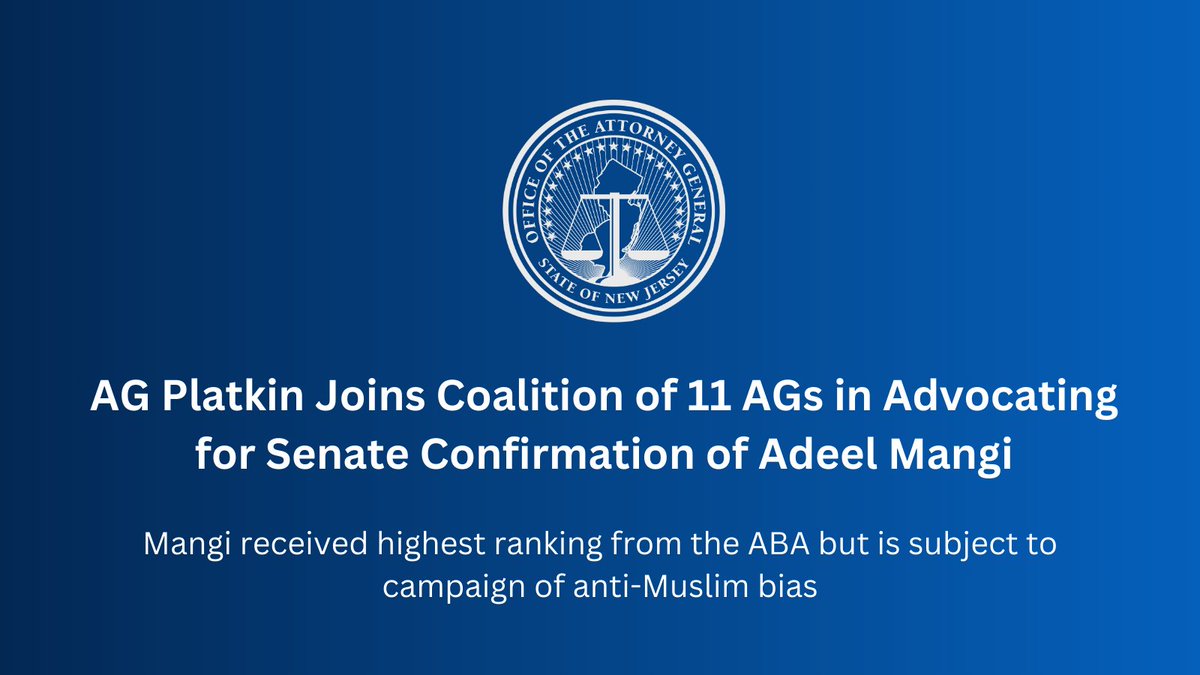 Adeel Mangi deserves to be the nation’s first Muslim federal appellate judge. But he faces an onslaught of baseless and dangerous claims that he is antisemitic and anti-law enforcement. I call on Senators to swiftly confirm him to the Third Circuit. bit.ly/4dm0MBx