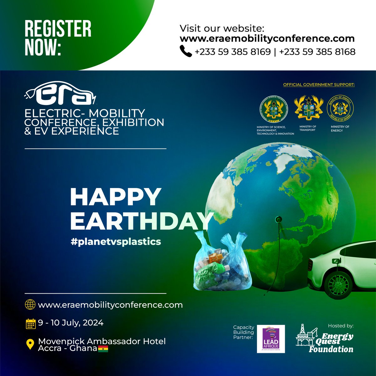 🌿🌎 This Earth Day, join us at the ERA E-MOBILITY CONFERENCE to champion sustainable e-mobility solutions and 'Restore Our Earth.' Let's shape a greener tomorrow together on July 9th-10th. Your participation matters. 🌟🚗 #DriveChange #ERA2023 #EarthDay