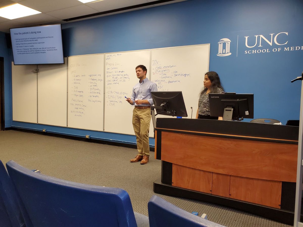 Excited to share some #RadOnc hype with our second look and current @UNCmdphd students by presenting a #SCLC case from my rotation with @AshleyAWeiner @UNCRadOnc with the awesome Chief Resident, Dr. @halljacobt