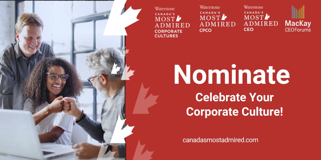 Think you've got a corporate culture that's worth celebrating? Why not submit a nomination for the 2024 Canada's Most Admired Corporate Cultures Awards!  ow.ly/7oqh50R9wij

#awards #corporateculture #canadasmostadmired