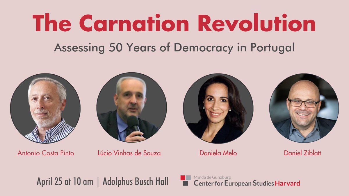 Join us on April 25, the day Portugal celebrates 50 years of #democracy, aka the “Carnation Revolution.” What can we learn from the country’s transition with @dziblatt and @LVinhasdeSouza? 🗓️April 25, 10am 🔗ces.fas.harvard.edu/events/2024/04…