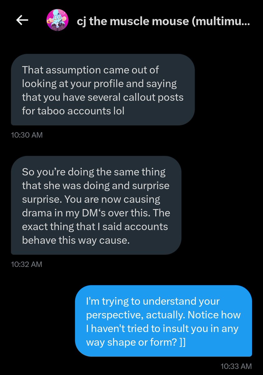 @/vimsfatbutts 

[[ I've tried to reason with this person for blocking someone I know, and they block me. I guess they're not a fan of diplomacy. ]]