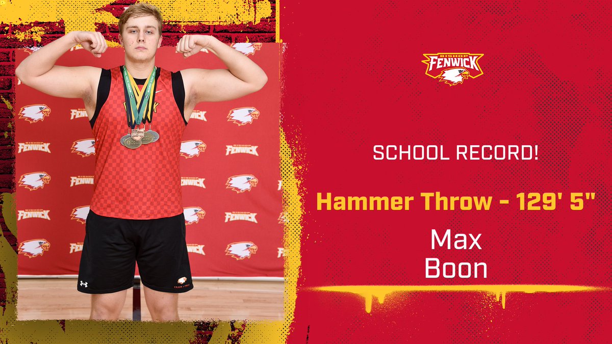 Senior Max Boon broke the school record in the hammer throw at the Somerlot Field Event Classic over the weekend! His throw of 129 ft 5 in set the new mark by almost a full foot! Congratulations, Max! #gofalcons