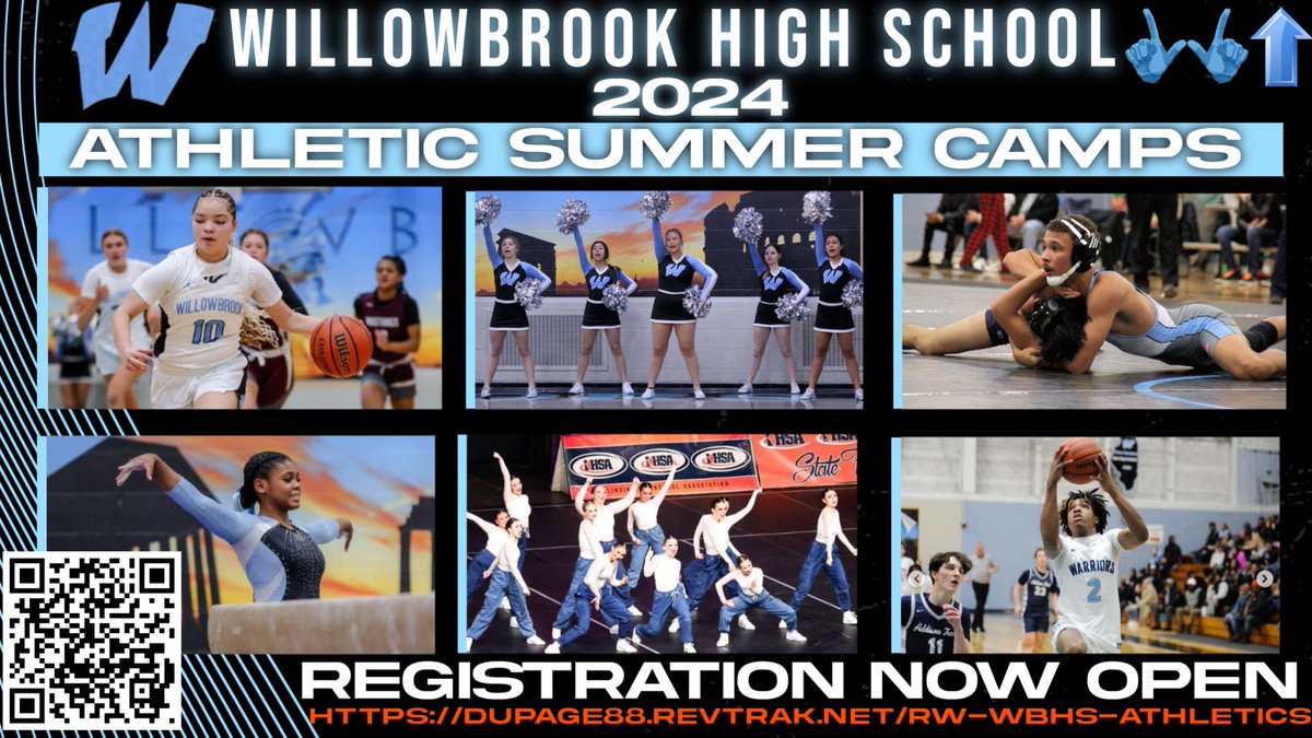 🚨REMINDER🚨 WILLOWBROOK ATHLETIC SUMMER CAMP REGISTRATION IS NOW OPEN!!

dupage88.revtrak.net/rw-wbhs-athlet…

Spend this summer with the Warriors, we guarantee that it will be a #DubsUp! @WillowbrookHS1 @dkrausewb