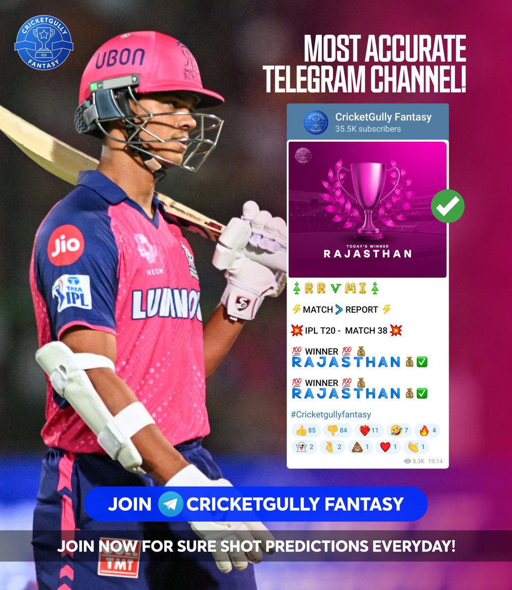 telegram.dog/cricketgullyfa… 👆🏻Royals win predicted on 'Cricketgully Fantasy' against all odds!🏏🔥 Join now!