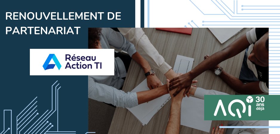 Renouvellement partenaire de DIFFUSION ! 🤝 L’AQIII renouvelle sont #partenariat avec @ReseauACTIONTI qui a pour mission d'informer, de former, d'échanger, de faire connaître et reconnaître l'excellence en TI au Québec. Devenez partenaire à l'AQIII 👉 vu.fr/KYqT