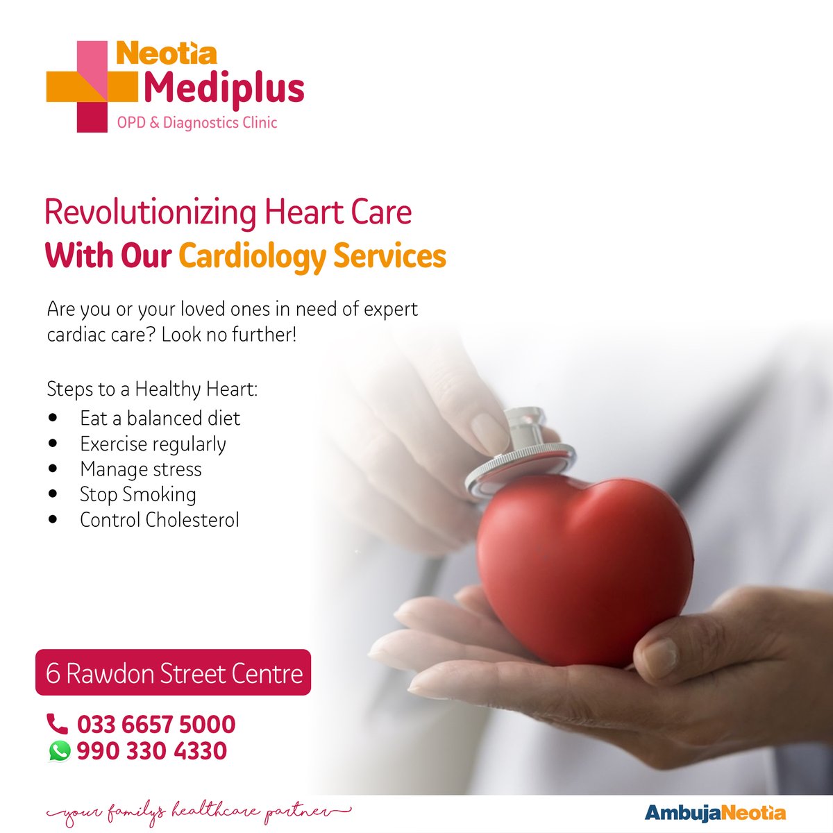 Worried about heart health? Don't ignore symptoms like chest pain, breathlessness or irregular heartbeats!Our expert cardiologists at Neotia Mediplus offer tailored care to keep your heart strong. Book your appointment today! #HeartHealth #Cardiology #NeotiaMediplus #AmbujaNeotia