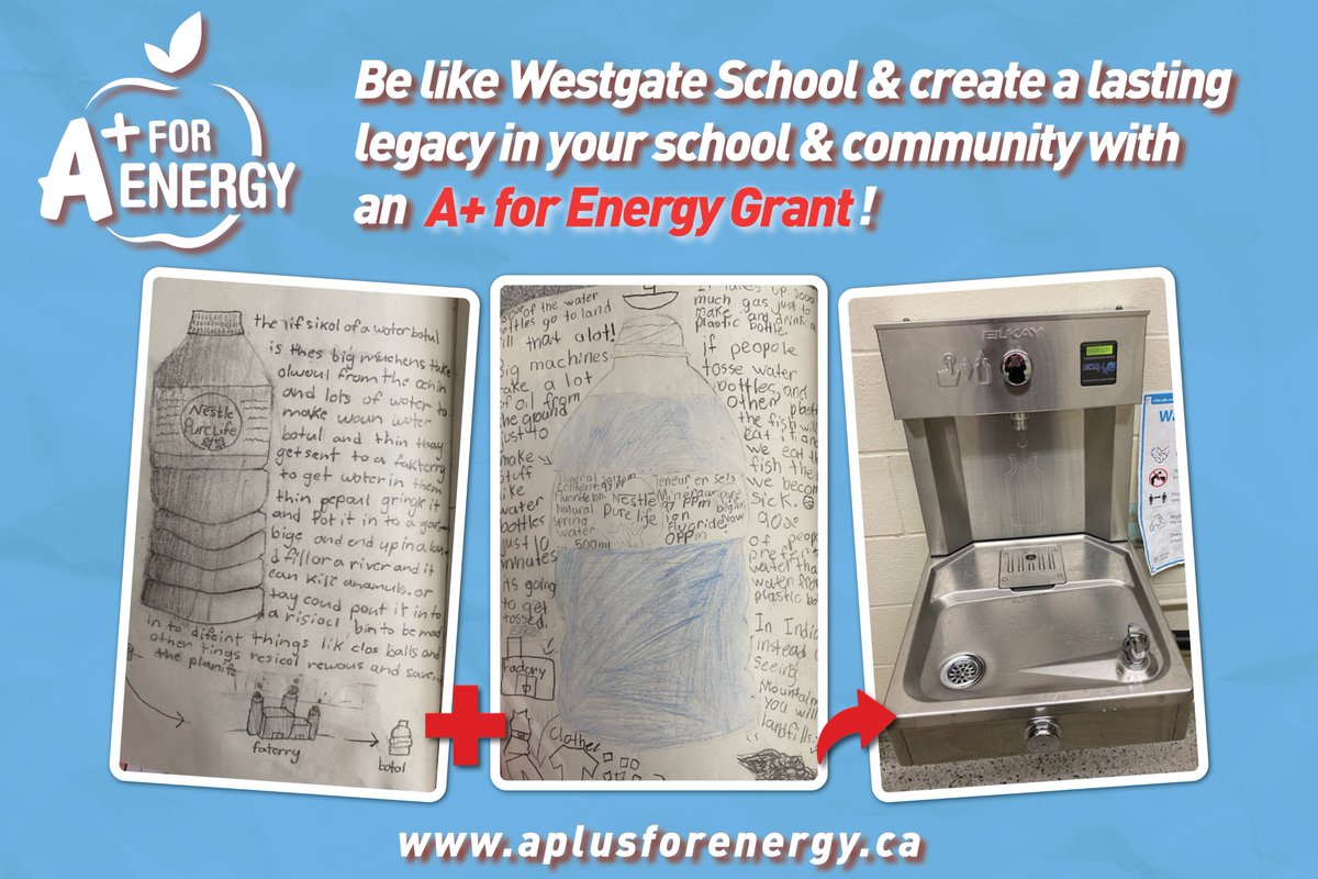 insideeducation's tweet photo. Happy #EarthDay2024!
Why not use an #aplusforenergy grant to create a lasting legacy like #yycโs @WestgateCBE, who used their grant to perform an energy & water audit of their school & installed water bottle filling stations to reduce waste!
Apply now: https://t.co/rGjVABVP4y https://t.co/AzSq6zuMKt