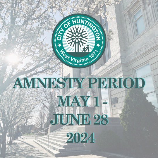 Our annual amnesty period for waiving penalties that have accrued on delinquent fees will open Wednesday, May 1, and continue through Friday, June 28. More info: cityofhuntington.com/news/view/amne…