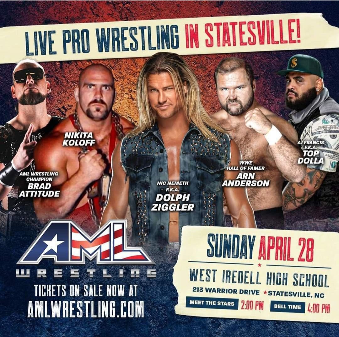 We’re under a week away from a big show in Horsemen Country! If you’re in #NorthCarolina or the surrounding area, get out to meet some big stars and catch the action with @BrockAndersonnn and @ECWAnderson teaming up with me in their corner! AMLWrestling.com