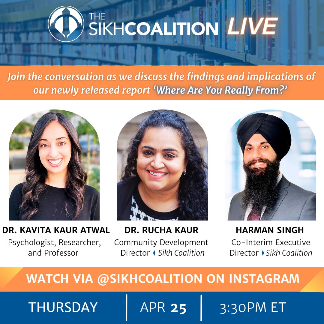 'Where Are You *Really* From?'—our new school climate report—offers insights into the bullying of Sikh students by peers and staff & why inclusive school policies matter, and more. Join our experts for an in-depth exploration of the findings on Thurs, April 25, at 3:30 PM ET!