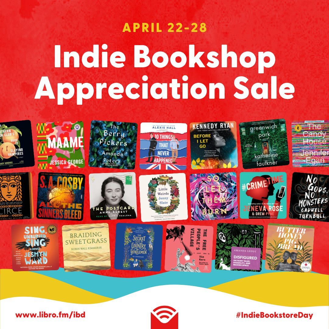 📣 The @librofm Indie Bookshop Appreciation Sale is on, y'all! 😍 If you love audiobooks, check out this great sale from our favorite audiobook provider. It's on for a limited time, April 22-28, so don't miss it! libro.fm/ibd?bookstore=…