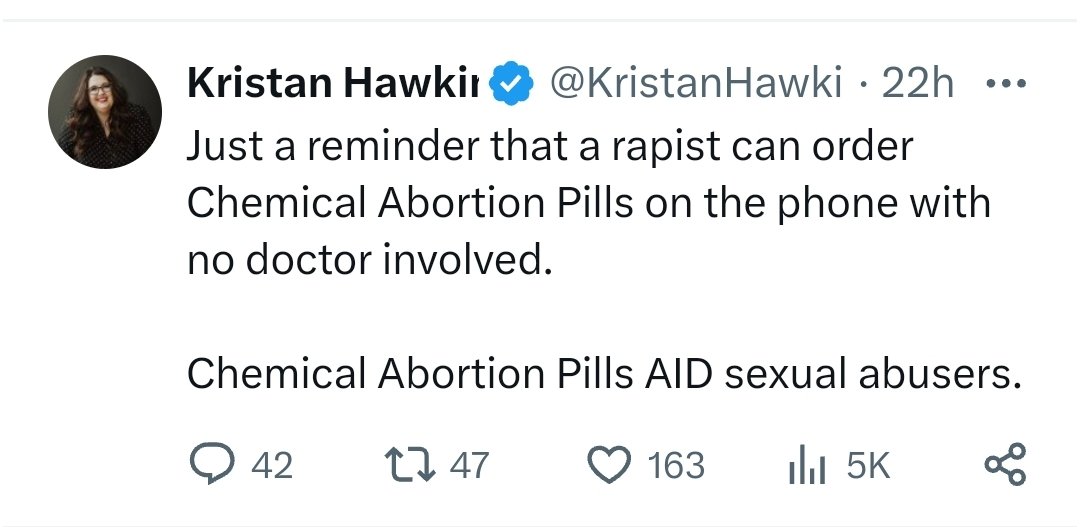 Abortion restrictions aid abusers. My abuser would have been thrilled if I had gotten pregnant. I was young and unwell and terrified. A pregnancy would have trapped me or tied me to him for life.

And also, rapists will absolutely rape a pregnant woman/girl. #ProLife Lies.