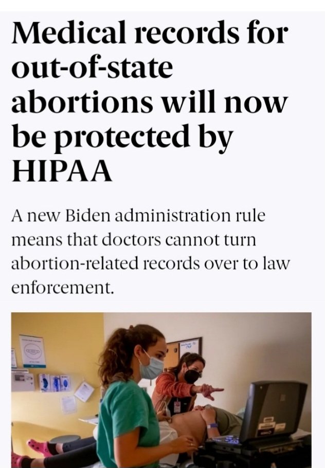 DoomScroling's tweet image. In a WIN for protecting people who travel for reproductive care, the Biden administration has issued a new rule which states that Drs cannot give medical records of patients to law enforcement of other states.

In other words, if someone from TX travels to CO for an abortion,…