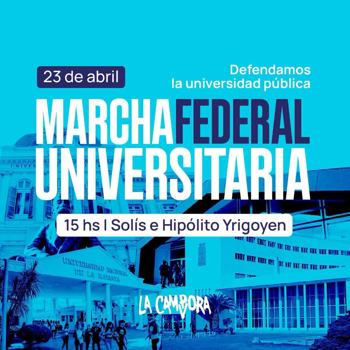 En todo el país, mañana marchamos en defensa de la universidad pública, gratuita y federal frente al ajuste presupuestario. Sumate.