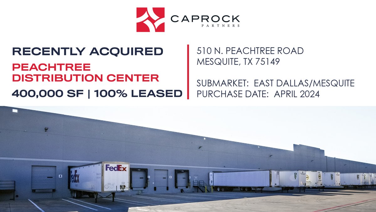 Peachtree Distribution Center is a 400K SF, fully leased Class A industrial asset in Mesquite, Texas. This strategic purchase in the Dallas-Fort Worth area enhances our Texas portfolio & supports our Central U.S. expansion.  bit.ly/3vTJHh6 #industrialrealestate #dfw