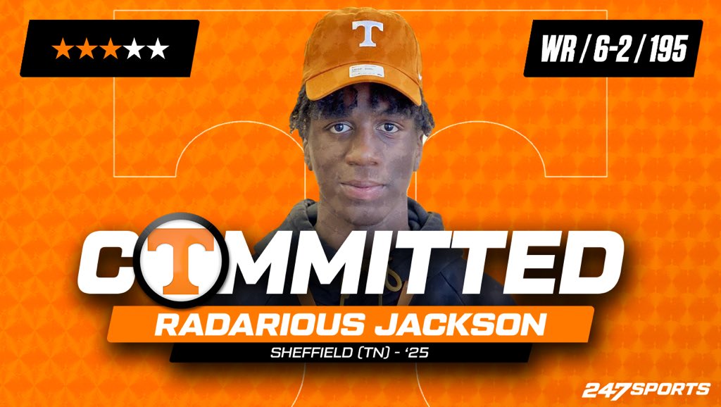 BREAKING: Four-star WR @RadariousC, one of the #Vols’ top targets, just announced that he has committed to #Tennessee. Jackson goes in-depth on his decision with @GoVols247. ⬇️ 247sports.com/college/tennes…