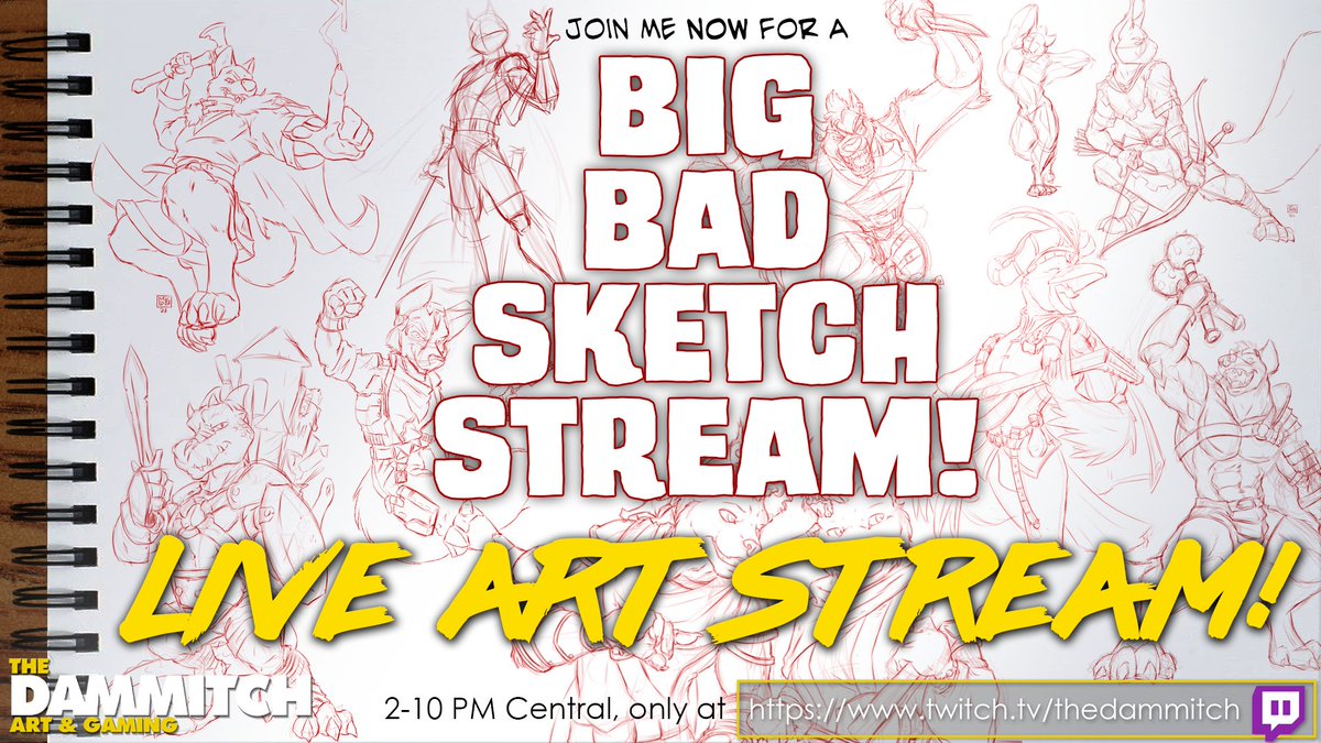 Stream is live, and so is the art! Come join the fun at twitch.tv/thedammitch as I sketch, paint, and more! See you there!