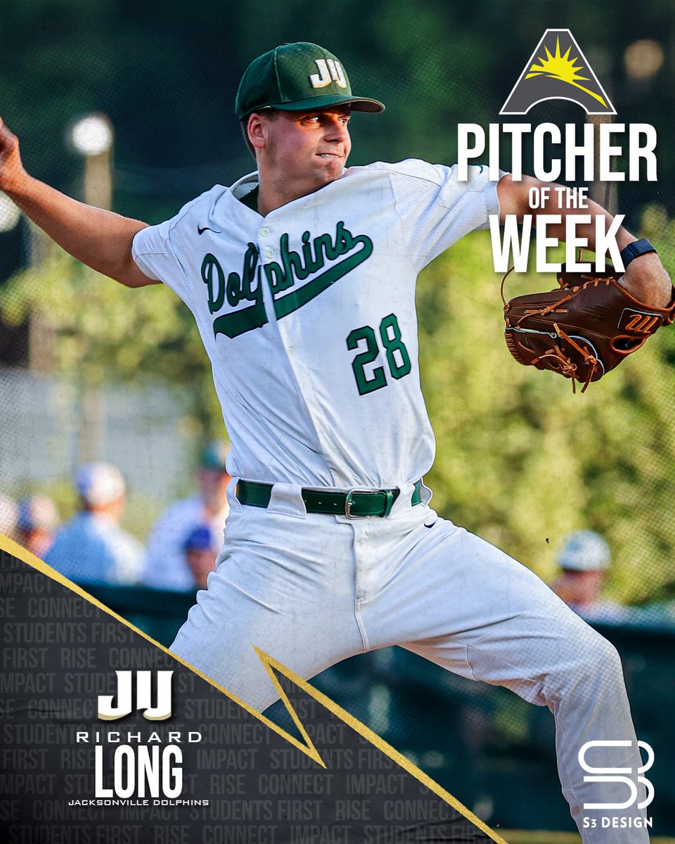 Give it up for the #ASUNBSB Pitcher of the Week! ⬇️ 🟢Richard Long, @JUBaseball 📰 | asunsports.org/news/2024/4/21… #ASUNBuilt | #JUPhinsUp 🐬