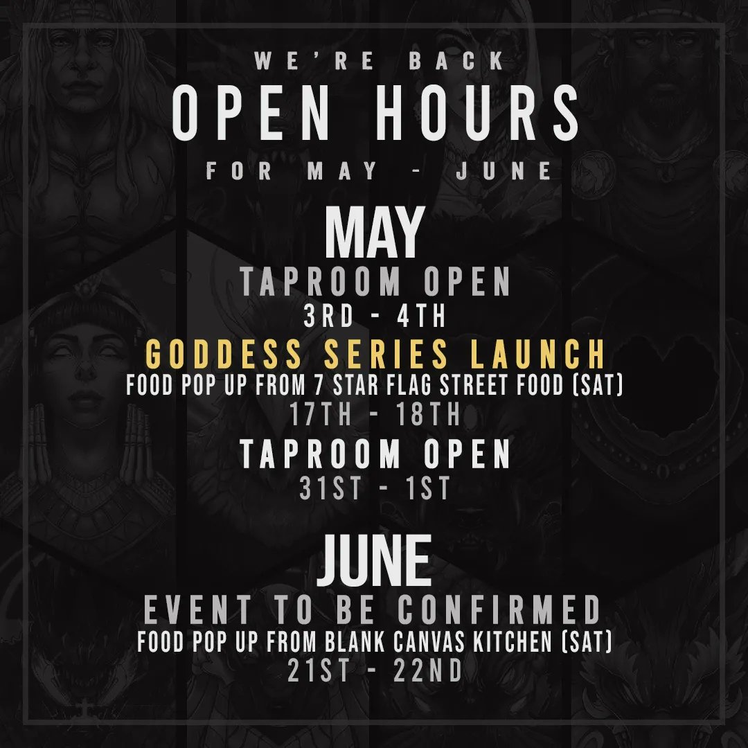 Taproom dates for May and June. Fridays 5 - 10pm Saturdays 2 - 10pm Thanks to everyone who has come down so far this year, see you at the bar soon 🍻