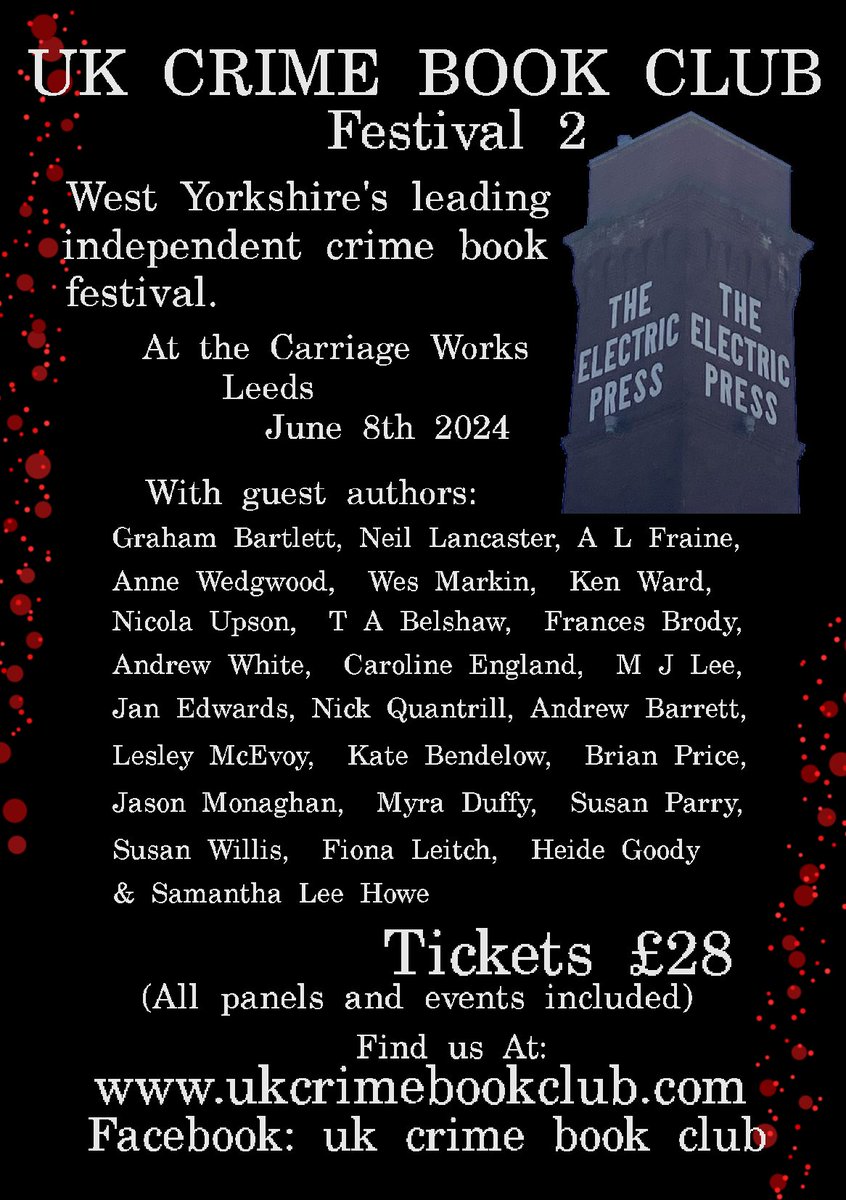 just a reminder that you can still purchase tickets for this feast of awesome all just £28 on the 8th june at the @carriageworks_ leeds - looking forward to meeting some avid crime readers there - tickets can be purchased at ukcrimebookclub.com