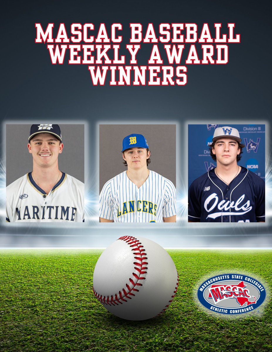 Brett Velzis of @Maritime_Bucs, Ben Smith of @WSULancers and Sean McNamara of @WestfieldOwls grab the #MASCAC Baseball Player, Pitcher and Rookie of the Week honors after helping their teams to league victories the past week. mascac.prestosports.com/sports/bsb/202… #d3baseball #MASCACpride