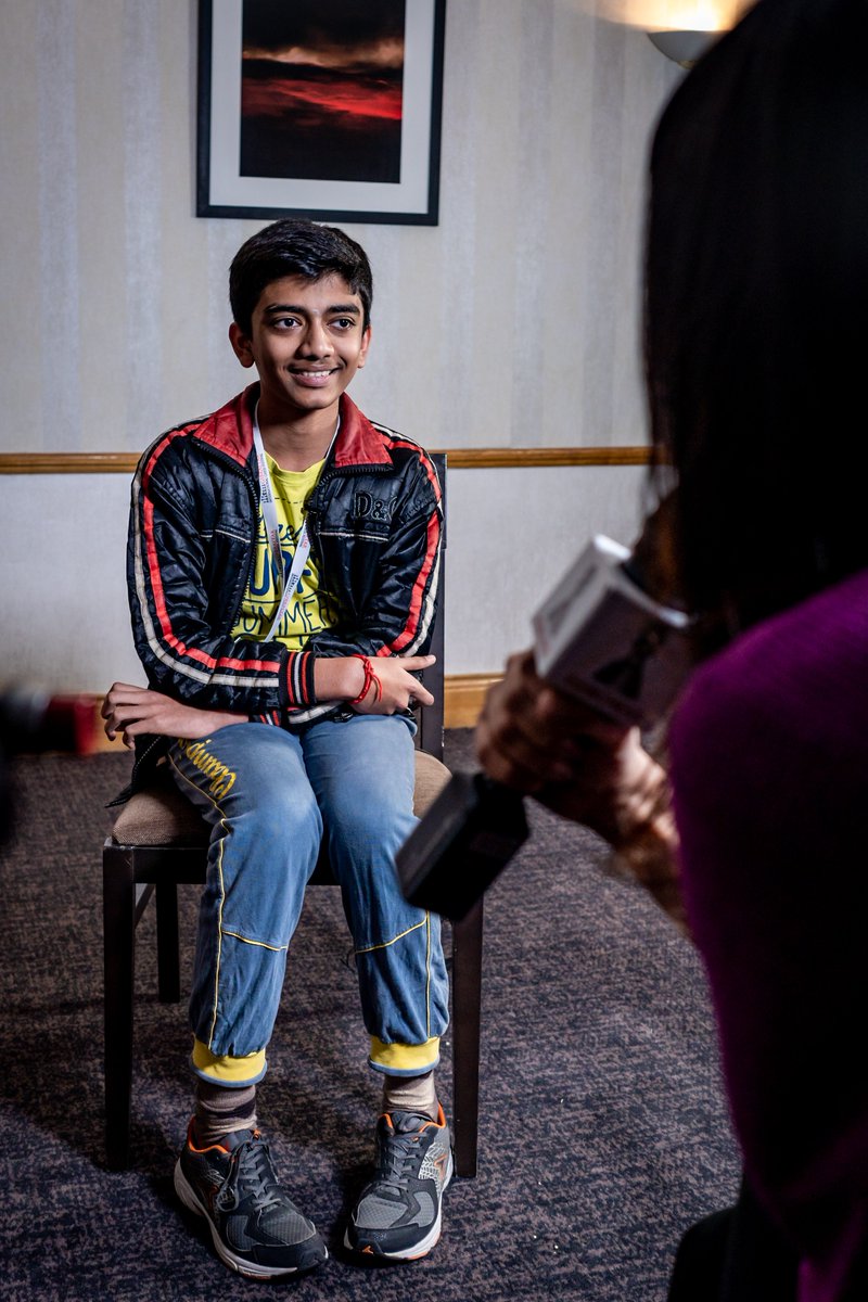 One of my first photos of 🇮🇳@DGukesh -#FIDECandidates winner! 📷Gibraltar, 2019: 12-year-old Gukesh in an interview with @TaniaSachdev. It's nice to see how the young boy in the picture has evolved into a kind, calm and confident person over the years! 🤩